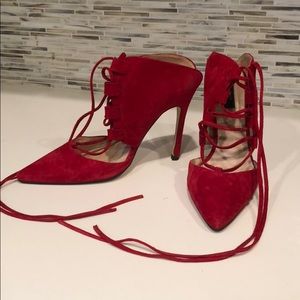 Topshop red suede lace up  point heels